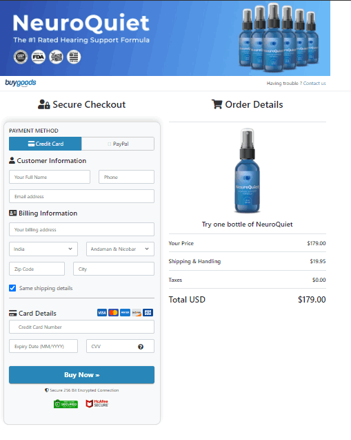 NeuroQuiet order form